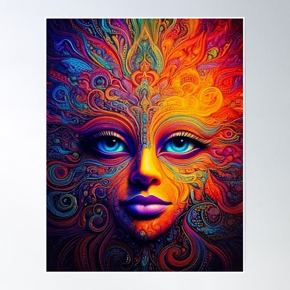 Very Trippy Face - Colorful Bright Hippie Festival - Magical - Surreal Poster Wall Art, Modern Wall Decor, 8x12 UNFRAMED