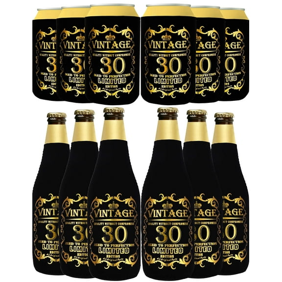 VeryMerryMakering Gold 30th Birthday Party Supplies & Decorations for Men - Cheers to 30 Years with Can Cooler & Favors