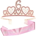 thumbnail image 1 of VeryMerryMakering Pink 6th Birthday Sash and Tiara for Girls - Glitter Sash + Hearts Rhinestone Tiara, Perfect Princess Party Gifts, 1 of 7