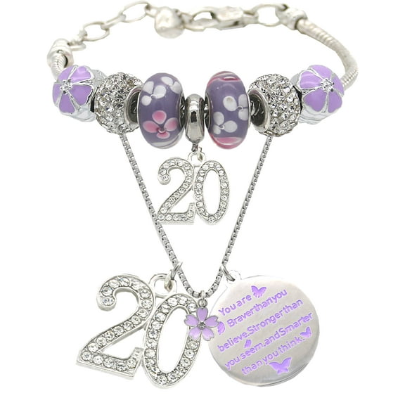 VeryMerryMakering Purple 20th Birthday Gifts Set for Women - Necklace, Bracelet, Decorations, and Party Supplies