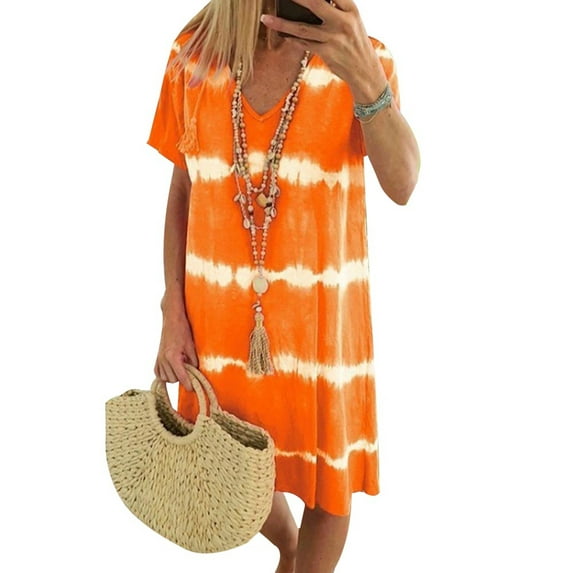 Verycand Women Summer Holiday T-Shirt Dress Boho Beach Loose Tie-dye Plus Size Sun Dress