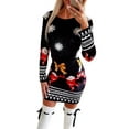 thumbnail image 1 of Verycand Women's Christmas Allover Printed Round Neck Wrapeed Hip Dress, 1 of 4