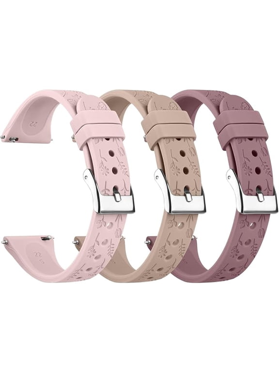 Veryfit Smart Watch Bands, 22mm Watchbands for IDW13 IDW16 IDW19 IDW26 IDW28 Smartwatch, Floral Engraved Soft Silicone Rubber Sport Replacement Watch Strap for Veryfit