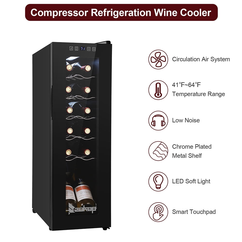 Veryke 12 Bottle Freestanding Wine Cooler, Compressor Beverage Refrigerator for Red, White, Champagne or Sparkling Wine