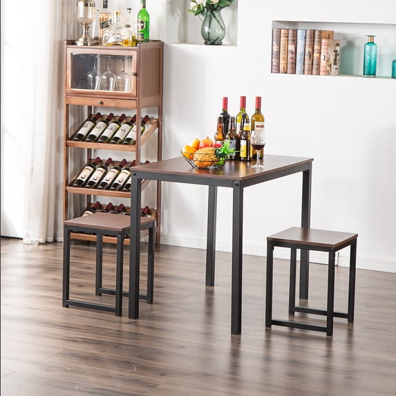 Veryke 3 Piece Dining Table Set, Kitchen Dining Furniture for Restaurant, Dining Room Sets Breakfast Table with 2 Chairs, Walnut