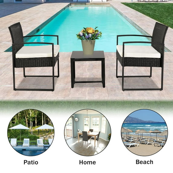 Veryke 3 Piece Outdoor Conversation Sets, Wicker Sofa Set, Rattan Sofa, Patio Sectional Sofa Set for Garden, Backyard, Balcony, Black