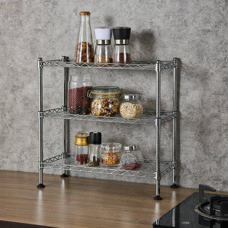 Simple Houseware 3-Tier Counter Corner Shelf Organizer, Silver