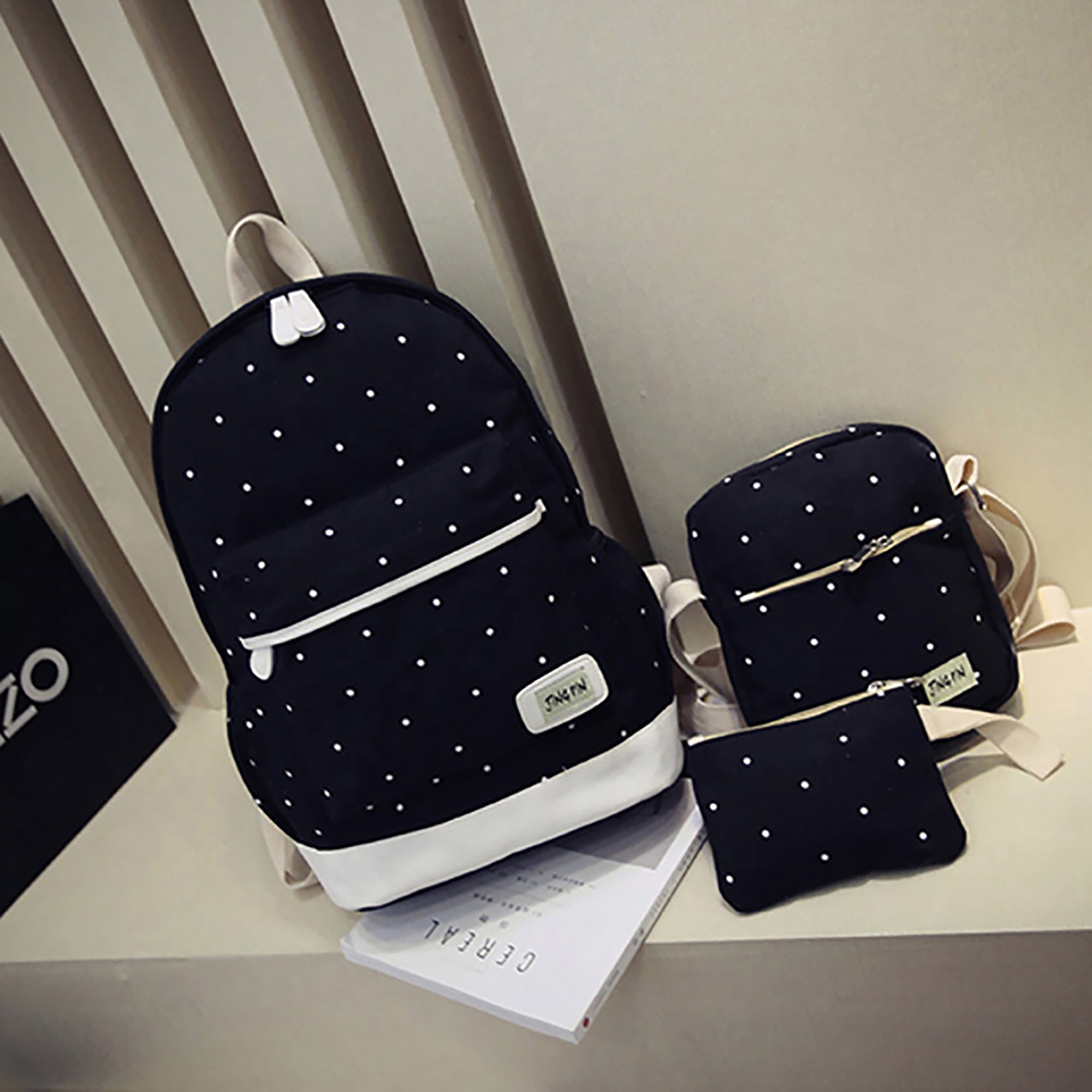 Veryke 3Pcs/Sets Canvas School Backpacks for College, Black Travel