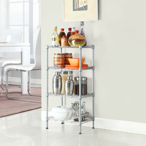 Veryke 4 Shelf Rectangle Metal Storage Rack - Silver Gray