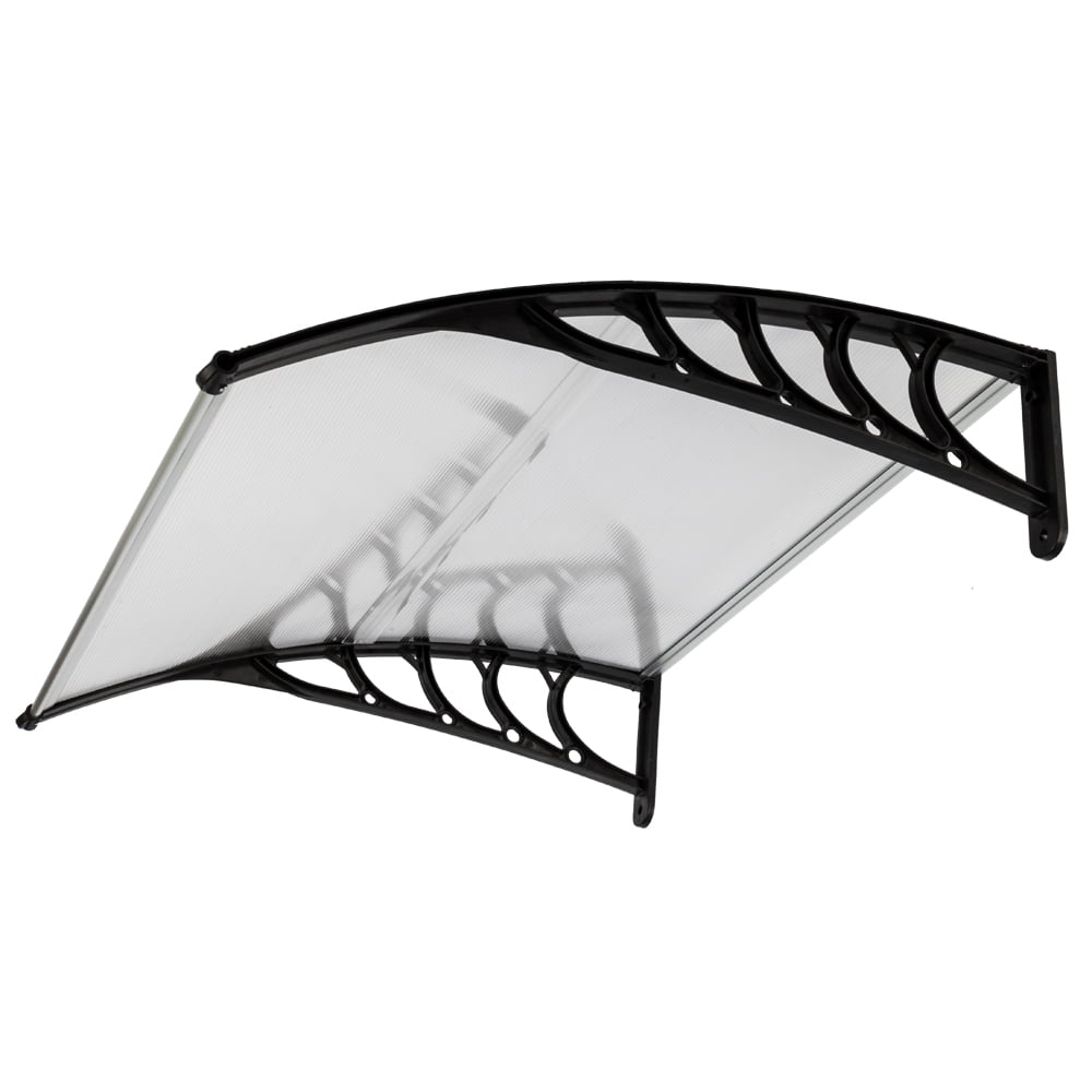 Veryke 40" x 40" Silver & Black Door/Window Awning, UV Rain Snow Protection, Aluminum Fixing Bars