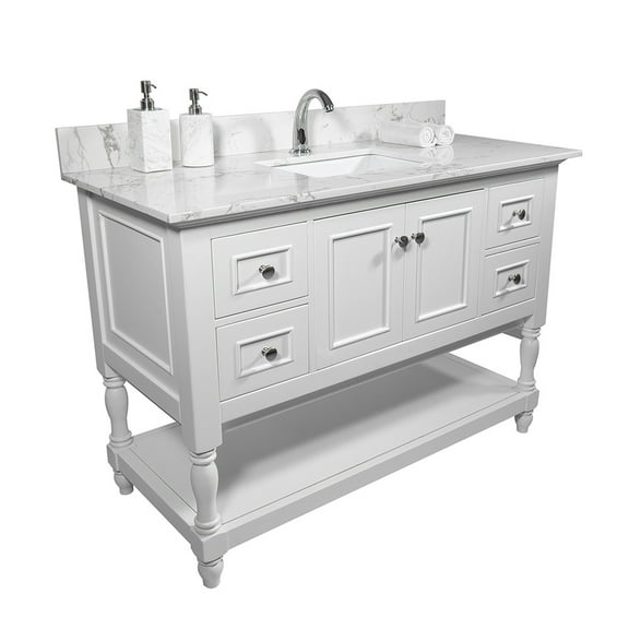 Veryke 43"x22" Marble Vanity Top with Under Mount Rectangle Bowl, Single Faucet Hole, White