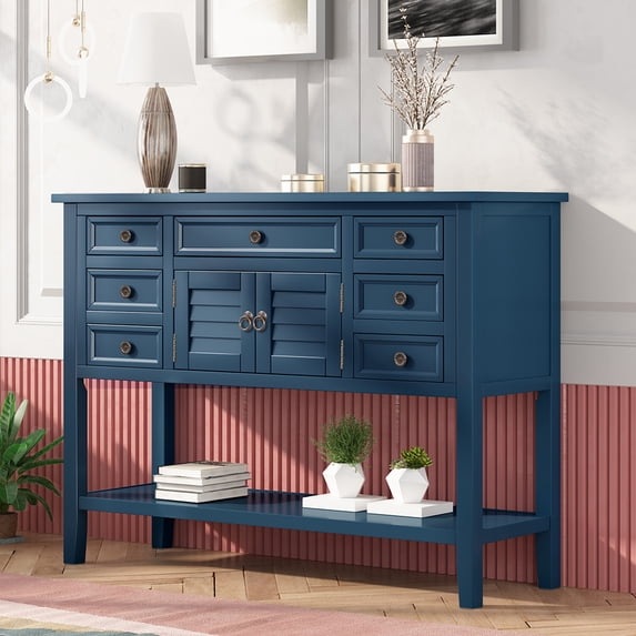 Veryke 45" Modern Console Table Buffet Table Sideboard with Drawers and Bottom Shelf - Navy Blue