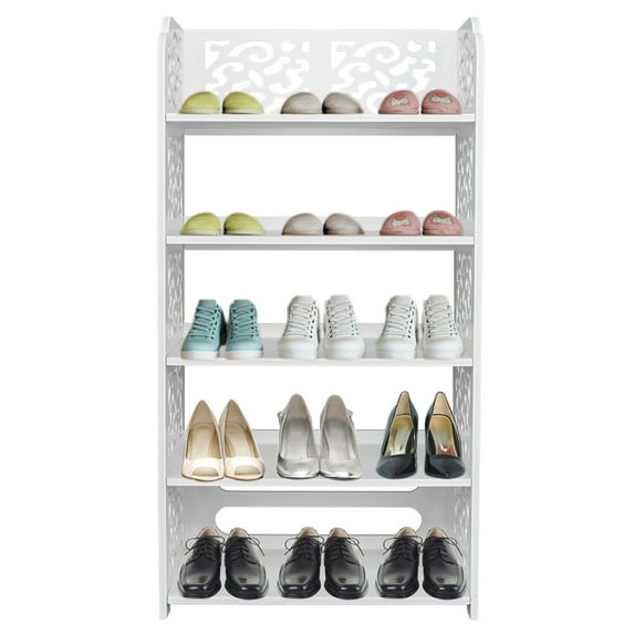 Veryke 5 Tier Carved Shoe Rack for Entryway, Wood Plastic Board, White