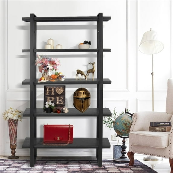 Canddidliike Industrial 5 Tier Metal Bookshelf for Home Office Open Storage - Black