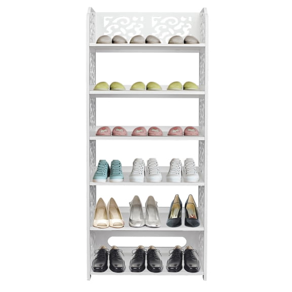 Veryke 6 Tier Carved Shoe Rack, Wood Plastic Board, White