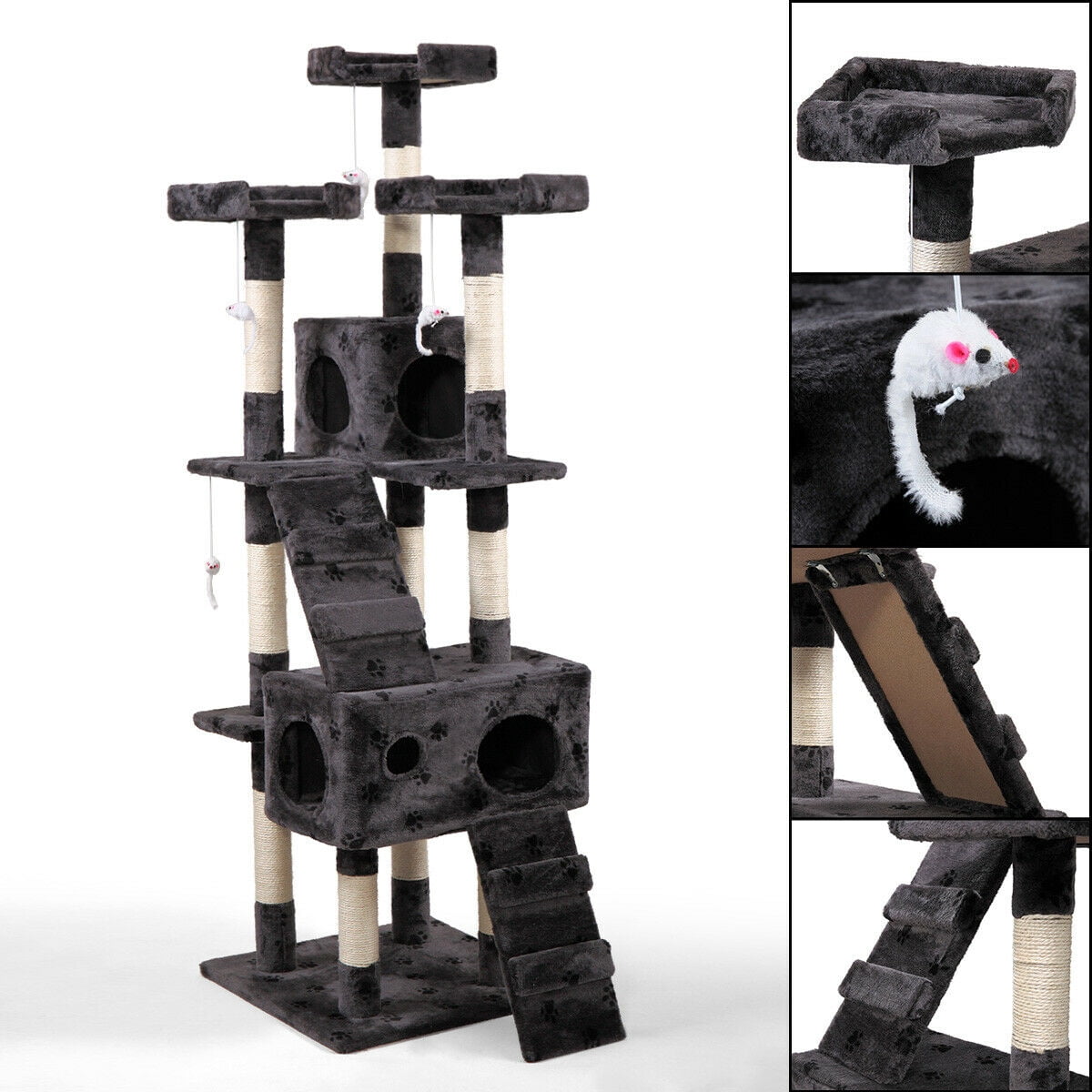 Veryke 67" Cat Tree, Cat Towers and Condo Furniture for Kitten, Activity Tower for Pet Kitty, Play House with Scratching Posts, Gray Veryke 67" Cat Tree, Cat Towers and Condo Furniture for Kitten, Activity Tower for Pet Kitty, Play House with Scratching Posts, Gray