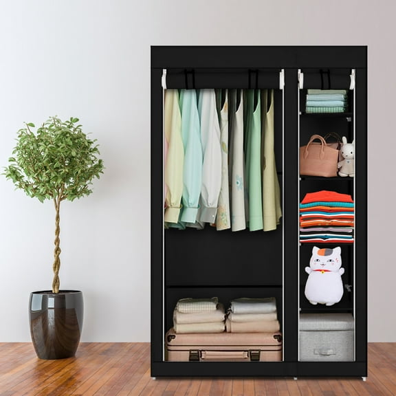 Veryke 67" Portable Closets, Clothes Organizer Wardrobe with Nonwoven Fabric Cover, Black