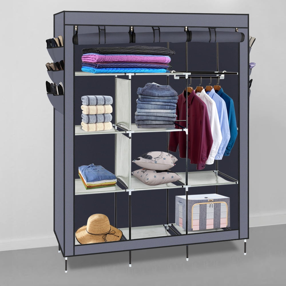 Veryke 69" Portable Closet with Shelf, Wardrobe Clothes Storage Organizer, Gray