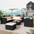 thumbnail image 1 of Veryke 8 Piece Patio Rattan Sectional Cushioned Sofa Set with Ottoman and Coffee Table, Brown, 1 of 9