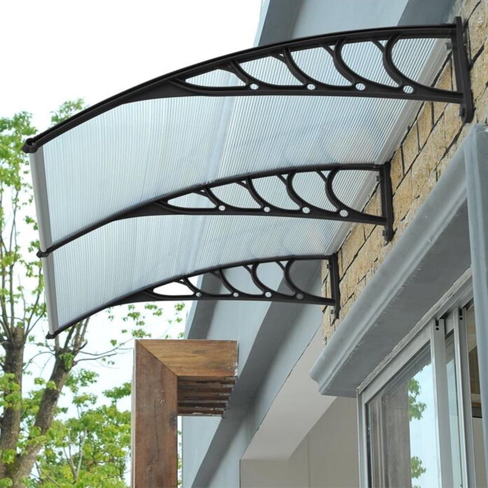Veryke 80"40" Polycarbonate ABS Silver & Gray Bracket Door/ Window Awnings for Patios, Outdoor Awning, Sun Shade Awning for UV Rain Snow Protection, Awnings for Windows (Aluminum Fixing Bars)