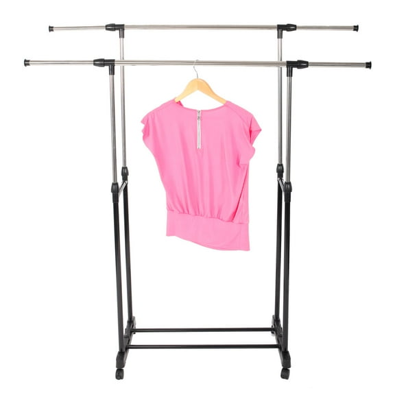 Veryke Dual-bar Vertical & Horizontal Stretching Stand Clothes Rack with Shoe Shelves Organizer - Black & Silver