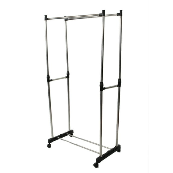 Veryke Adjustable Rolling Clothes Shelf Garment Rack, Stainless Steel and Plastic, Black and Silver