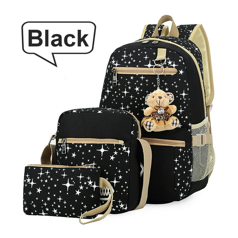 Veryke Canvas Backpack for Girls, Black School Backpack for Teens