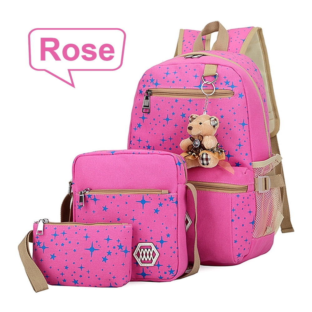 Veryke Canvas Backpack for Girls, Rose Red School Backpack for Teens, Travel School Backpacks for Women & Girls College 3Pcs Veryke Canvas Backpack for Girls, Rose Red School Backpack for Teens, Travel School Backpacks for Women & Girls College 3Pcs