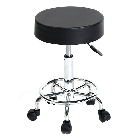 Counter Height Bar Stools, Rolling Chair for Facial Massage Spa, Round Stool with Wheels, Adjustable Height Round PU Leather Seat Rolling Stool - Black