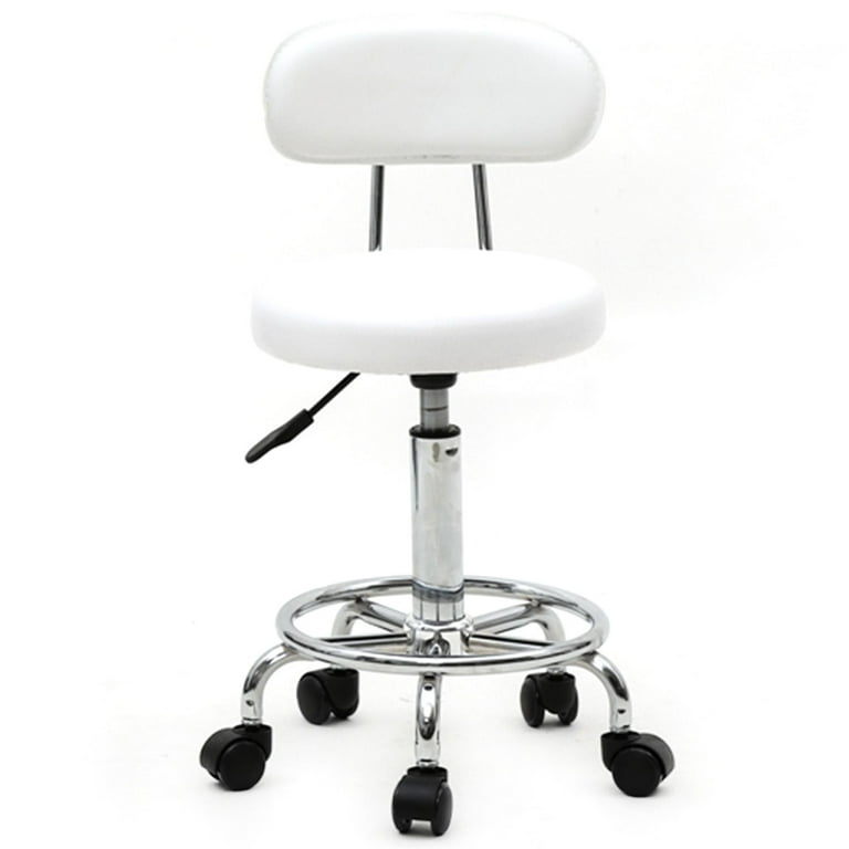 Veryke Counter Height Bar Stools, Salon Stools Chair Round Stool with  Wheels, PU Leather Adjustable Rolling Stool, White