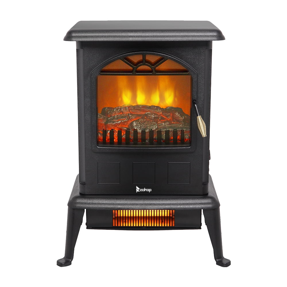 Compact Black Freestanding Infrared Electric Fireplace Stove