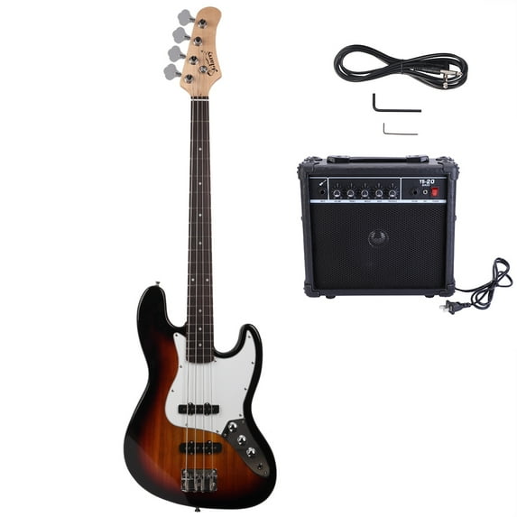Veryke Exquisite GJazz Bass with Electirc Bass Amplifier Power Wire Tools - Sunset