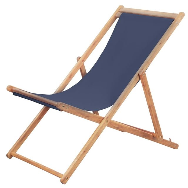 Veryke Folding Wooden Reclining Beach Chair for Outdoor Lounge, Porch, Pool - Fabric in Blue