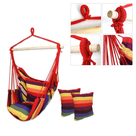 Veryke Hammock Chair Swing, Relax Hanging Rope Swing Chair with Two Seat Cushions, Rainbow Stripe