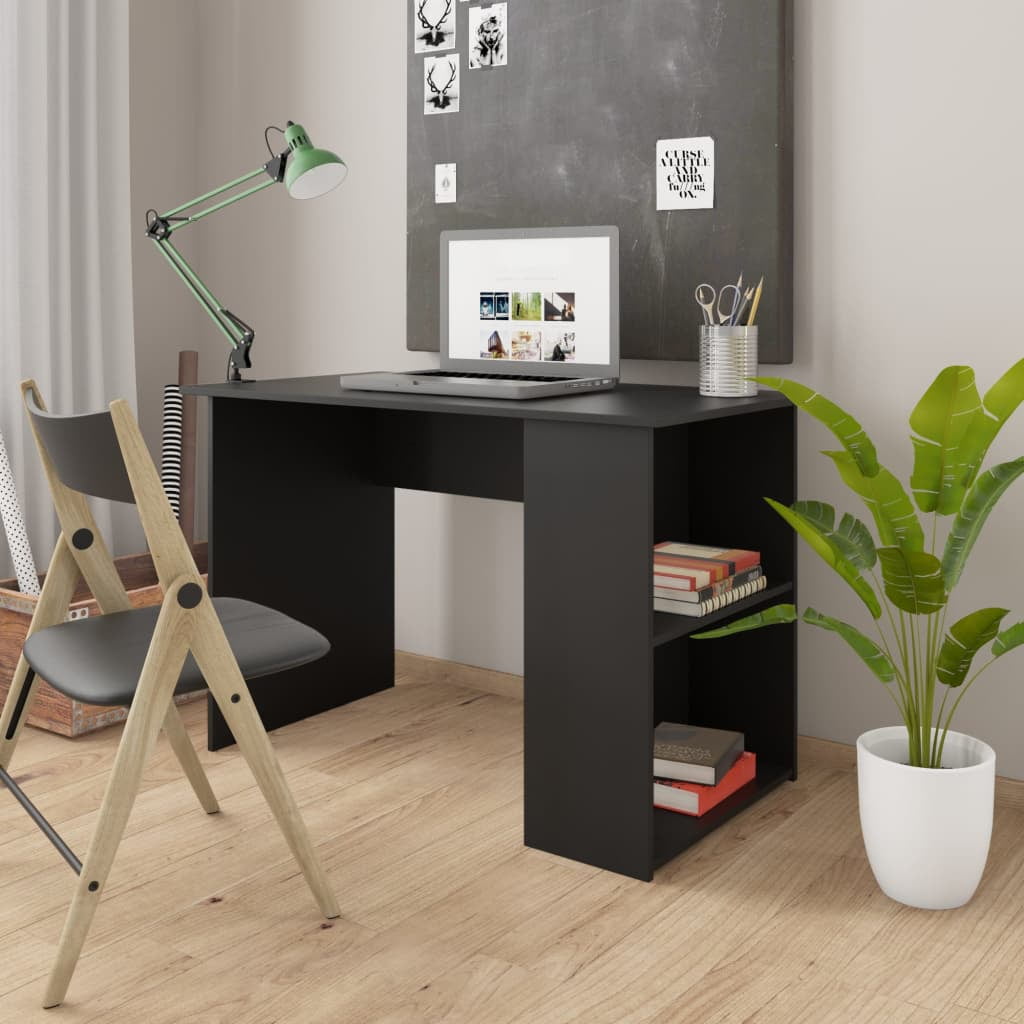 Veryke Home Laptop Notebook Computer Desk, Modern Simple Writing Table with Side Shelves - Black