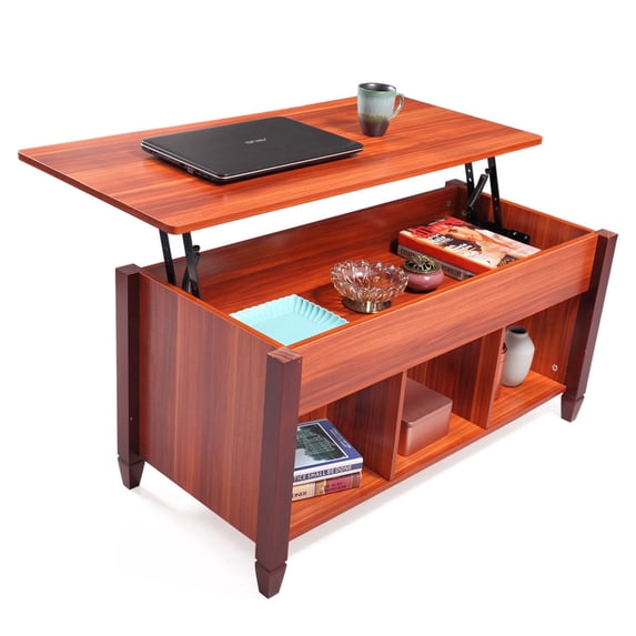 Veryke Lift Top Coffee Table, Wood Coffee Table, Cocktail Table with Hidden Storage Compartment for Home Living Room, Wood Color