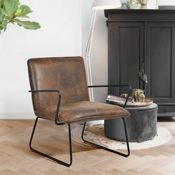 Veryke Modern Armchair Upholstered, Cozy Side Sofa Chair Relaxing Seating - Rustic Brown
