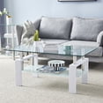 thumbnail image 1 of Veryke Modern Glass Coffee Table with Lower Shelf, Rectangle Center Table for Living Room, White, 1 of 7