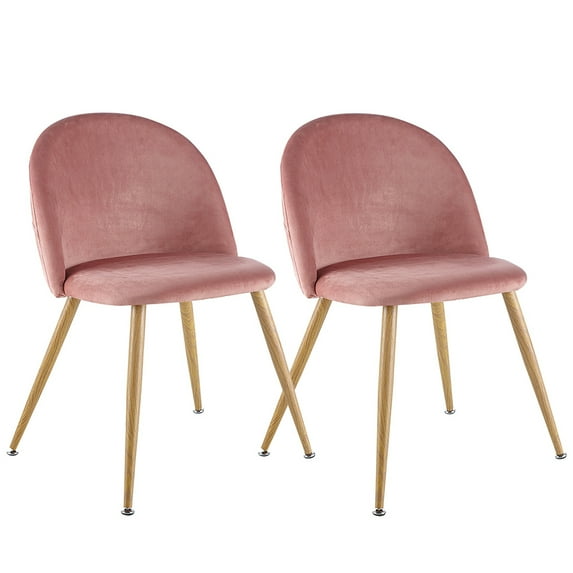 Veryke Modern Pink Dining Chairs Set of 2, Chic Velvet Chairs with Metal Legs and Padded Seat&Back at Home, Side Chairs for Makeup/Bedroom/Kitchen/Living Room/Cafe