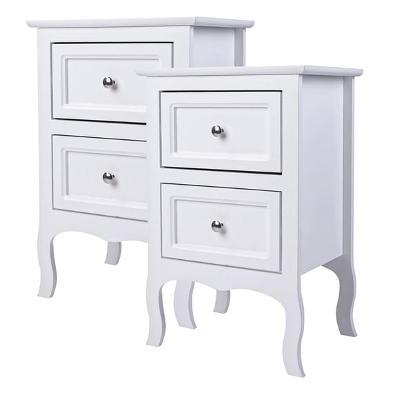 Veryke Nightstand Set of 2 for Bedroom, Modern End Table with 2 Drawer Set of 2 Storage Cabinet for Bedroom, Living Room, Dining Room Furniture, White (2pcs)