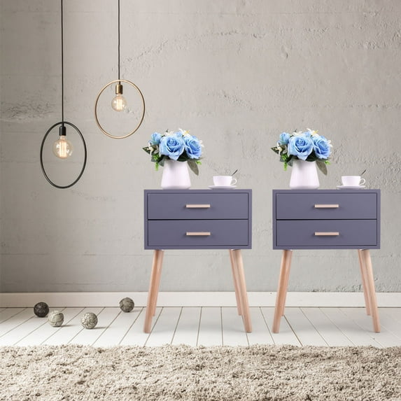 Veryke Nightstand Set of 2, 2-Drawer Storage, End Table Storage Cabinet, Night Stand for Bedroom, Living Room, Dining Room Furniture, Gray