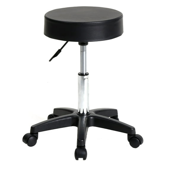 Veryke Modern Bar Stools with Wheels, Round Adjustable PU Leather Swivel Stool Chair , Black