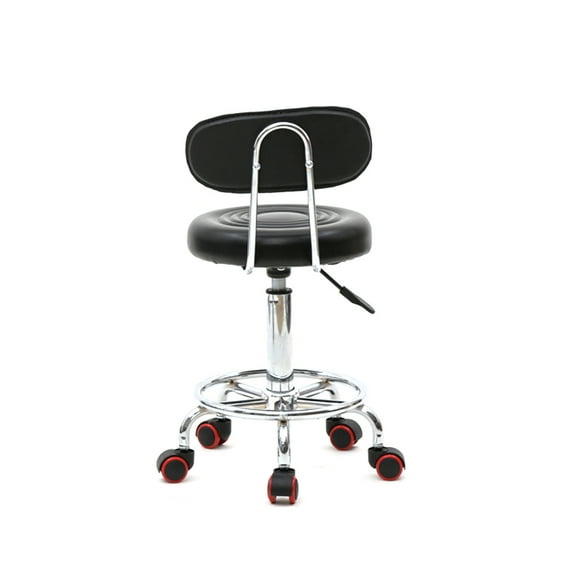 Veryke Round Shape Height Adjustable Rolling Bar Stool Salon Stools - Black