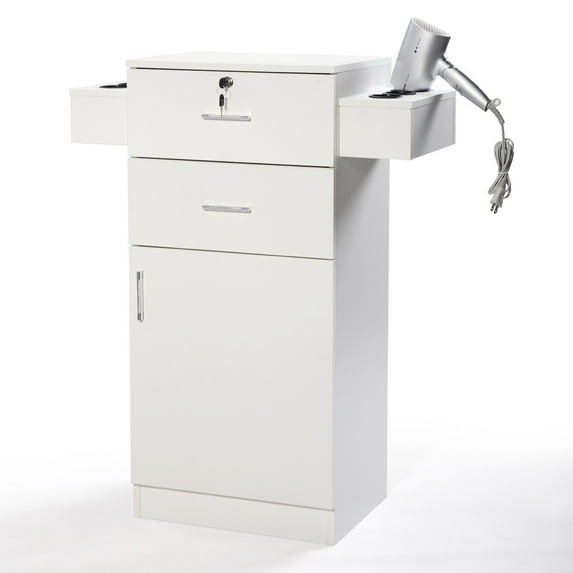 Veryke Salon Styling Station, 3-Layer Barber Station, Makeup Hair Styling Beauty Spa Equipment w/ Hair Dryer Holder, White