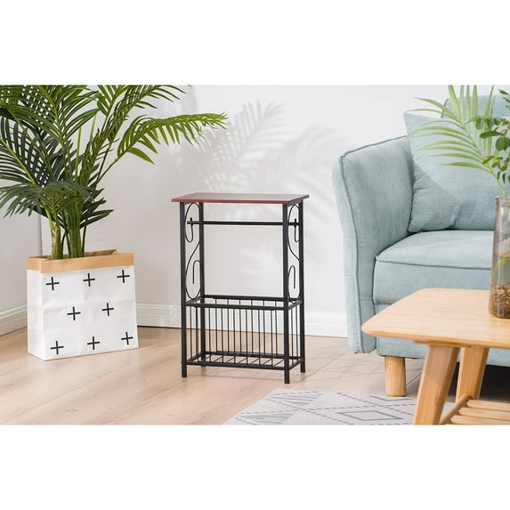 Veryke Side Table, Iron End Table Storage Cabinet for Bedroom, Bathroom Table for Living Room, Dining Room Furniture, Brown