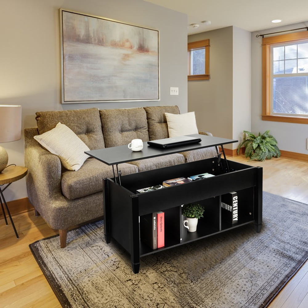 Veryke Rectangular Solid Wood Lift Top Coffee Table with Hidden Storage ...