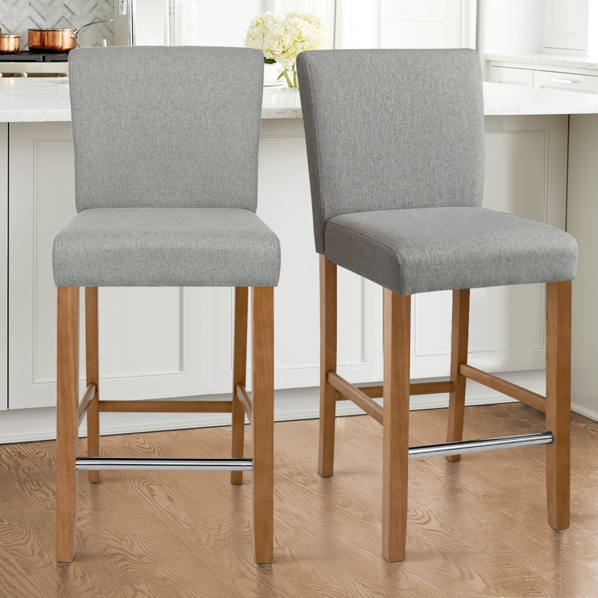 Veryke Upholstered Counter Height Dining Chair, 26" H Seat Height Barstool, Set of 2, Grey