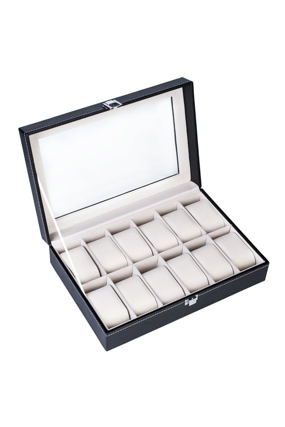 Modern 12 Cube Watch Display Box, Top-level Leather Watch Collection Box for Men Women, Black