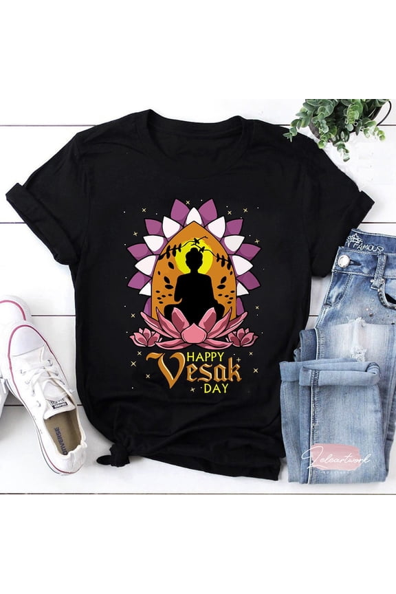 Vesak Day Spiritual Buddha Graphic Tee Lotus Flower Mandala Art Top,for unisex up to 5XL