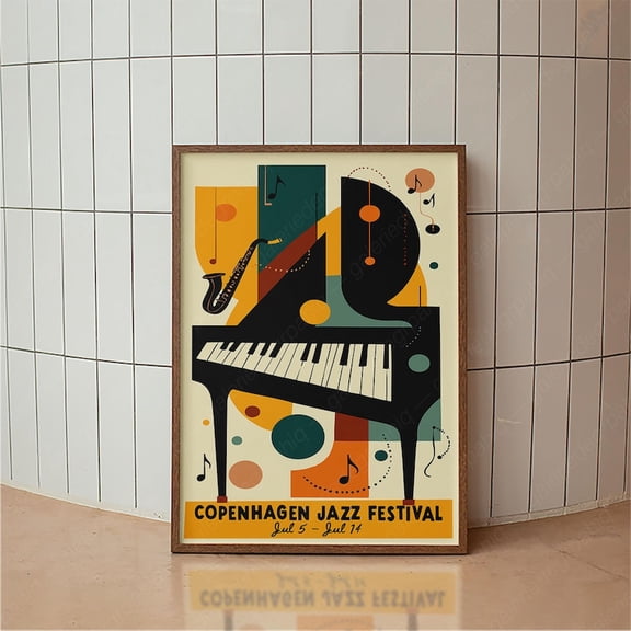 Vesco Abstract Copenhagen Jazz Festival Retro Music Mid Century Poster, 12x18 UNFFRAMED